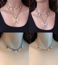 Simple Exquisite Diamond Inlaid Chain Necklace for Women039s Creative Mix with Diamond Butterfly Suit Necklace1988942