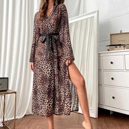 Women's Robe Long Leopard Bathrobe Loose Kimono Satin Peignoirs Women Nightdress Sexy Homedress Gown Sleepwear Summer New Loungewear