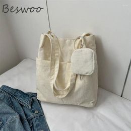 Evening Bags Korean Style Canvas Tote Bag Corduroy Solid Colour Women's Handbags Trend 2024 Large Capacity Shopper Casual Shoulder