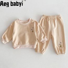 Clothing Sets Korean Baby Embroider Cotton Kids Boys Girls Clothes Spring Autumn Loose Tracksuit Pullovers Tops Pants 2PCS