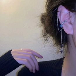 Dangle Chandelier Shiny Silver Color Crystal Tassel Non-Piercing Cuff Ear Clip Earring For Women Rhinestone Star Fake Cartilage Piercing Jewelry