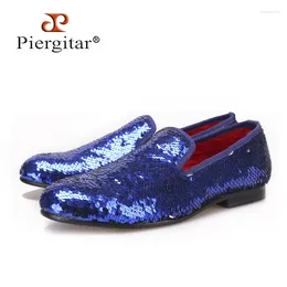 Casual Shoes PIERGITAR Luxury Evening Party Blue Beads Men's Handmade Loafers Wedding And Prom Men Smoking Slippers Big Size Male Flats