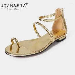 Sandals JOZHAMTA Size 34-40 Women Flats Real Leather Straps Chunky Low Heels Summer Shoes Flip Flops Casual Daily Beach Dress