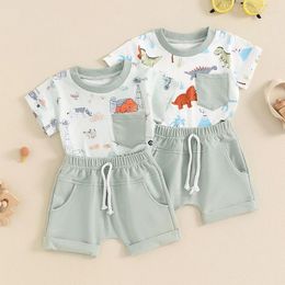 Clothing Sets Toddler Kids Baby Boys Summer Outfits Animals Print Round Neck Short Sleeve Tops And Elastic Waist Shorts 2Pcs Clothes Set