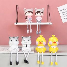 Miniatures 1Pair Resin Hanging Feet Doll Lovers Animal Figurines Family Couple Boy Girl Rope Leg Sculptures Valentine's Day Home Decoration