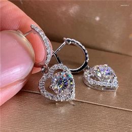 Hoop Earrings Exquisite Round Cut White Cubic Zirconia Heart Shaped Silver Color For Women Classic Jewelry Banquet Party Gift