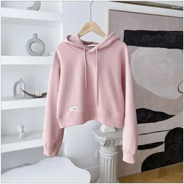 Damen Hoodies 2024 Frühlings- und Herbst -Kapuze -Pullover Frauen Mode High Taille Kurz komfortable, rosa Top Boutique Kleidung