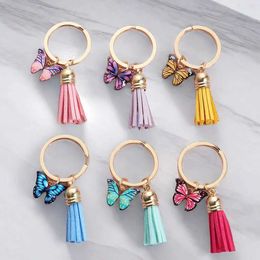 Keychains Lanyards Cute butterfly keychain with Colourful tassel pendant exquisite car keyholder keyring suitable for women girls bag accessories gifts J240509