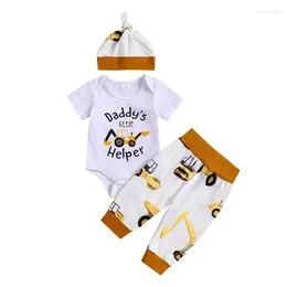 Clothing Sets Summer Infant Baby Boy Outfit Letter Print Short Sleeves Romper And Elastic Pants Beanies Hat Set Clothes