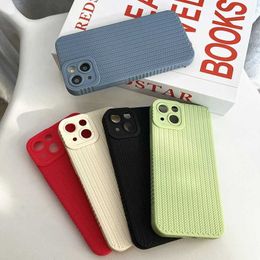 Cell Phone Cases Candy Color Woven Pattern Phone Case for iPhone 13 12 11 14 Pro Max X XR XS Max 7 8 Plus Shockproof Soft TPU Back Cover J240509