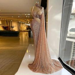 Party Dresses Glitter Mermaid Elegant Evening One Shoulder Wrap Long Train Sequins Sparkling Women Prom Pageant Gowns Custom Made