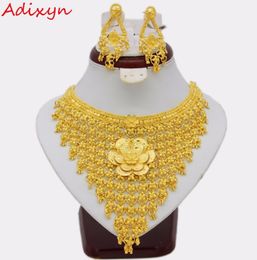 Adixyn Big Flowers NecklaceEarrings Jewellery Set For Women Gold ColorCopper Ethiopian Arabic India Wedding Gifts C181227016652327