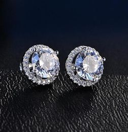 Stud Earrings Round Cut Halo Earrings Gift Clear Zirconia 18k White Gold Filled Womens Girls Jewelry7613759