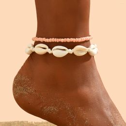 Anklets 2PCS Bohemian Shell Rice Beads Chain Anklet Set For Women Ankle Bracelet On Leg Foot Summer Beach Jewelry Travel Simple Gifts