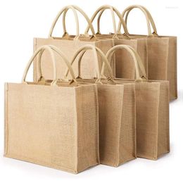 Shopping Bags -Jute Tote Set Of 6 Burlap Bag With Laminated Interior And Soft Handle Women Grocery Gift