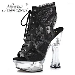 Boots 6 Inches Nightclub Pole Dance Shoes Winter Novelty 14cm Platform Low Tube Patent Leather Gothic Short Women Hollow Lace