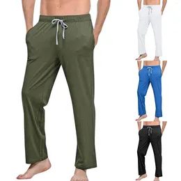 Men's Pants Daily Casual Trouser Pant Home Solid Colour Loose Full-Length Mid Waist Pocket Drawstring