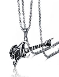 Fashion Rock Guitar Necklaces HIP HOP Musical Stainless Steel Necklace Pendant For Men Women Jewellery Gift 2 Colors4943317