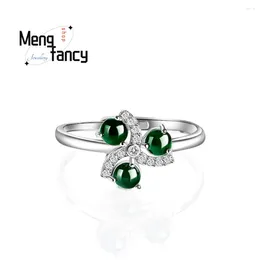 Cluster Rings Natural A-goods Jadeite S925 Silver Inlay Adjustable High-grade Jade Ring Exquisite Elegant Sexy Young Girls Luxury Fine