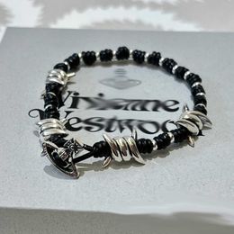 Designer The Love of Westwood on the Silver Spike Woven Leather Rope Saturn Bracelet Hip Hop Punk Style Personalised Fashion Hicraft