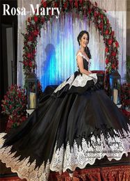 Gothic Black Sweet 16 Masquerade Quinceanera Dresses 2019 Ball Gown Off Shoulder Gold Lace Arabic Vestidos 15 Anos Girl Birthday P6955663