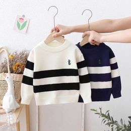 Sets 2024 Boys Knitted Sweater Embroidered Pattern Baby Autumn Winter Cotton Top Childrens Zipper Q240508