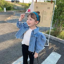 Jackets Infant Girl Outfit Kids Denim Jacket For Girls Fashion 2024 Autumn Jeans Coat Children Clothes Puff Sleeve Short Baby Outwear