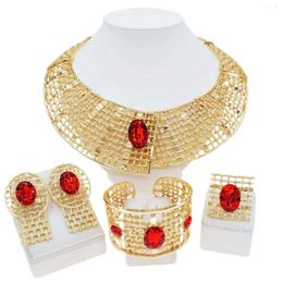 Necklace Earrings Set Africa Style Women Gold Plated Bangle Ring Party Use