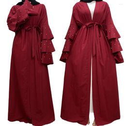 Ethnic Clothing Latest Muslim Abayas For Women Islamic Fashion Pearls Kimono Robe Modest Dress Long Elegant Cardigans Front Open Abaya