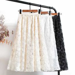 Skirts Lace sheer skin New Spring A-Line floral embroidered beads sparkling sequin grid Tutu womens dress Faldas Mujer Moda P416L2405