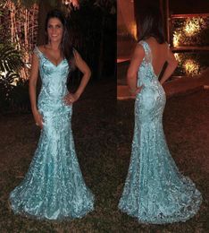 2019 New Arrival Cheap Mermaid Prom Dresses Sexy V Neck Lace Applique Backless Floor Length Evening Gowns Dresses Party Wear Vesti7934814