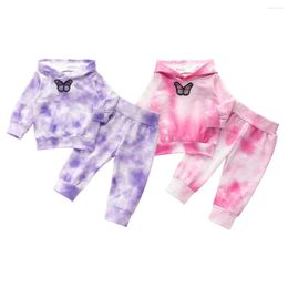 Clothing Sets 1-5Years Infant Baby Girl Boy Tie-dye Long Sleeve Hooded Sweatshirt Top With Butterfly Pants Toddler Outfits