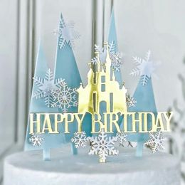 Party Supplies Acrylic Baking Cake Decoration Flags Colourful Tree Snow Castle Topper For Girls Baby Shower Birthday