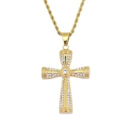 hip hop cross diamonds pendant necklaces for men women western luxury necklace Stainless steel Cuban chains Religion jewelry1803212930736