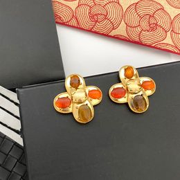 Diamond Designer Stud Men Women Brand Letter flower Earrings brass High Quality Charm colour Crystal Earring Birthday Jewelry A577