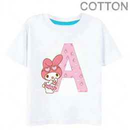 T-shirts White Melody Anime Letter ABCD Cotton Childrens T-shirt Name Combination T-shirt Cartoon Kawai Childrens Leisure Girl Harajuku BoyL2405