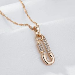 Pendant Necklaces Wbmqda Pin Shape And Necklace For Women 585 Rose Gold Color With Natural Zircon Trendy Neck Chain Jewelry Accessories