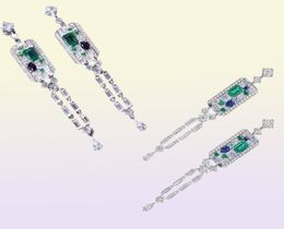 2021 Choucong Brand Ins Wedding Jewellery Sets 925 Sterling Silver Emerlad CZ Diamond Long Tassels Dangle Earring Party Edward Women1398999
