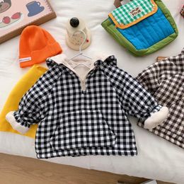 Jackets Winter Thickened Children's Cotton-padded Jacket Kids Clothing Baby Boys Girls Warm Hooded Sweater Plaid Coat 0-6 Years