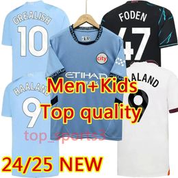2024 25 man city Haaland Soccer Jerseys Men Kids Kit 23 24 25 DE BRUYNE FODEN GREALISH MAHREZ J.Alvarez BERNARDO Home away 3rd Football Shirts Set Uniform Maillots Adult
