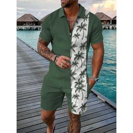 Men's Tracksuits Hawaii Men Tracksuit 3D Print Beach Polo Shirts Shorts Sets 2 Pieces Mans Oversized Short Shirt Pants Set Suits Men Clothing T240507