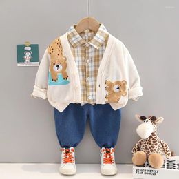 Clothing Sets Kids Suit 2024 Spring Baby Boy Clothes 2 To 3 Years Cartoon Cardigan Coats Plaid Shirts Pants Boys Outfits Children Set