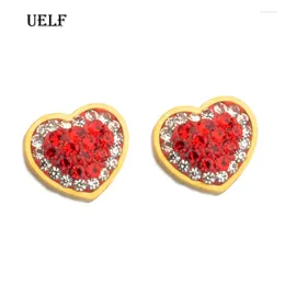 Stud Earrings Uelf 2024 Design Girl Statement Earring Women Metal Gold Colour Red Crystal Heart Fashion Stainless Jewellery