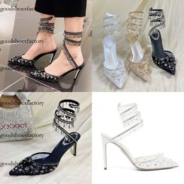 Caovilla Rene Chandelier Crystal-embellished Ankle-wrap Shoes Lace Point-toe Sling Original edition