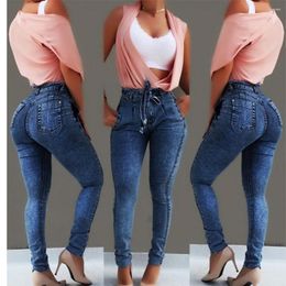 Women's Jeans High Waist Skinny For Women Y2k Slim Stretch Denim Bodycon Tassel Belt Bandage Push Up Mom Woman Ropa Mujer