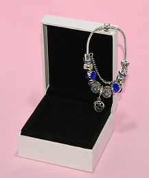 Fashion Blue Charm Pendant Bracelet for Jewellery Silver Plated DIY Star Moon Beaded Bracelet with Box4425456