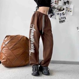 Women's Pants Capris Women Pants Brown Hip Hop Loose Sweatpants High Waisted Straight Trousers Korean Style Strtwear Women Clothing Y2k Clothes Y240509