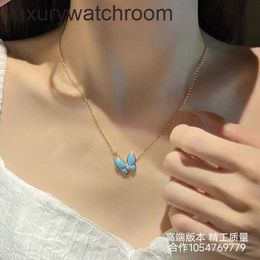 Vancleff High End jewelry necklaces for womens Four Leaf Grass Butterfly Necklace Womens 925 Sterling Silver Turquoise V Gold Necklace Original 1:1 With Real Logo box