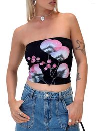 Women's Tanks Women Y2k Floral Tube Top Strapless Print Sexy Backless Bandeau Aesthetic Summer Crop Corset Tank Shirts