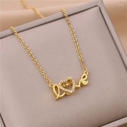 Pendant Necklaces Cute Gold Colour Love Letter Crystal Heart Women Necklace Ladies Romantic Wedding Party Jewellery Female Clavicle Chain